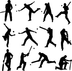 Cricket baseball silhouettes