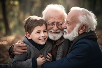 Happy seniors playing with their granddaughter in the park.