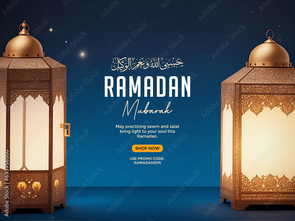 Wall mural Islamic holiday banner template. Beautiful muslim invitation with ramadan. Ramadan mubarak. Religion background. 