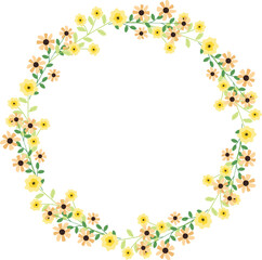 Beautiful round frame with wild flowers. Flat style. for decoration of invitations, greeting cards, print design