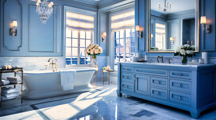 Elegant Bathroom with Double Vanity and Marble Floors - Powered by Adobe