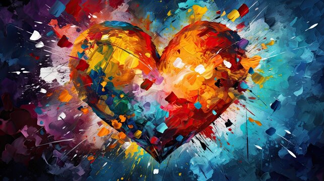 Abstract background dedicated to love and Valentine's Day, with colorful geometric hearts and symbols representing different love themes. Generative AI
