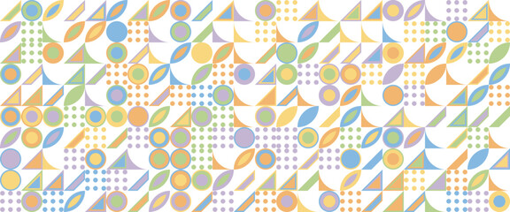 Geometric minimal pattern mosaic. Simple colorful circle shapes, modern bauhaus banner vector design