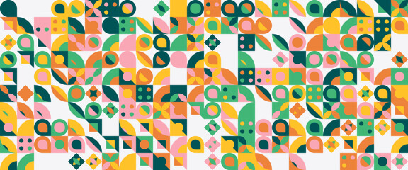 Colorful colourful geometric mosaic seamless pattern illustration with creative abstract shapes.