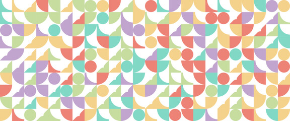 Geometric minimal pattern mosaic. Simple colorful circle shapes, modern bauhaus banner vector design