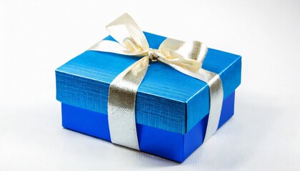 Blue gift box and white background.	
