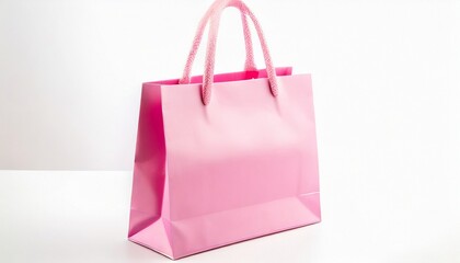 Pink shopping bag isolated on white background.