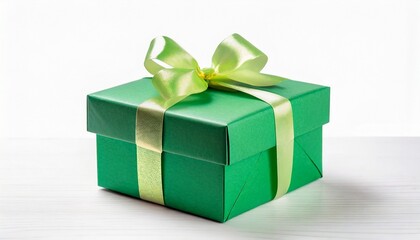 Green gift box and white background.