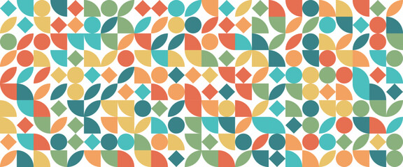Colorful colourful modern vector abstract geometric background with circles, rectangles and squares simple shapes graphic pattern