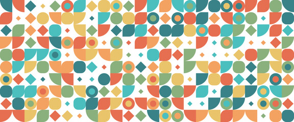 Colorful colourful modern minimalist mid century neo geometric mosaic bauhaus style memphis seamless pattern abstract vector illustration