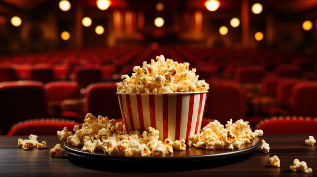 A bucket of popcorn at the movie theater created with Generative AI technology