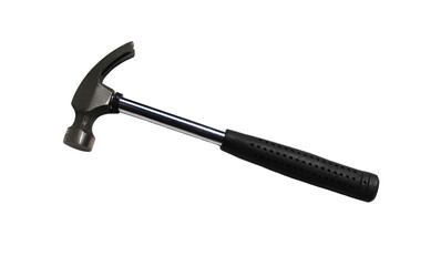 The hammer with a rubber handle on a transparent background.