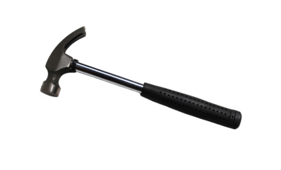 The hammer with a rubber handle on a transparent background.