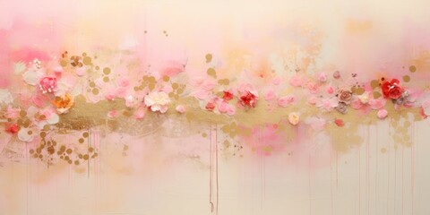 Obraz na płótnie Canvas Creative pink background with golden motifs, AI generated