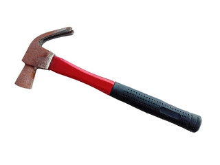 The hammer with a rubber handle on a transparent background.