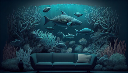 Enter the Enchanting Underwater Realm, Immerse Yourself in the Mesmerizing 3D Effect Wall with Wild...