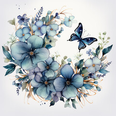 watercolor butterfly flower clipart, Generative Ai