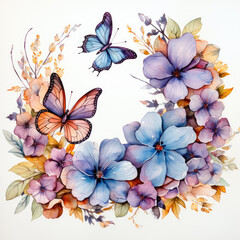 Fototapeta premium watercolor butterfly flower clipart, Generative Ai