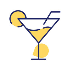 A glass of fresh drink with piece of lemon showing concept icon of party drink