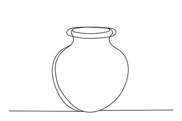 Vase Pot Line Art. Abstract Vase Silhouette Outline Doodle Contour Hand Drawn Illustration. Ceramic Ancient Vase Curve Line Symbol Icon.