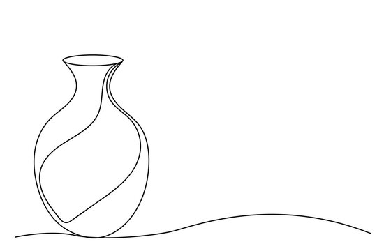Vase Pot Line Art. Abstract Vase Silhouette Outline Doodle Contour Hand Drawn Illustration. Ceramic Ancient Vase Curve Line Symbol Icon.