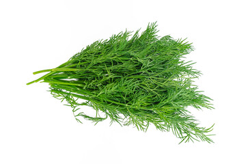 Sprigs of green fragrant fresh dill on white background isolated. Greens for health. Aromatherapy.