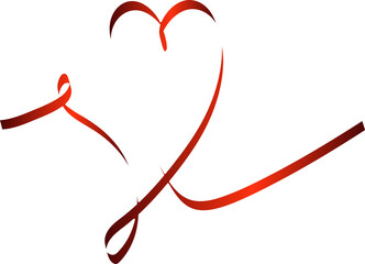 Red heart ribbons shadow. Decoration for love
