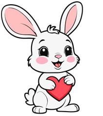 White cute Bunny holding a red heart
