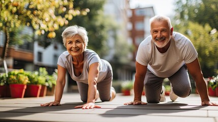retired people taking exercises - obrazy, fototapety, plakaty