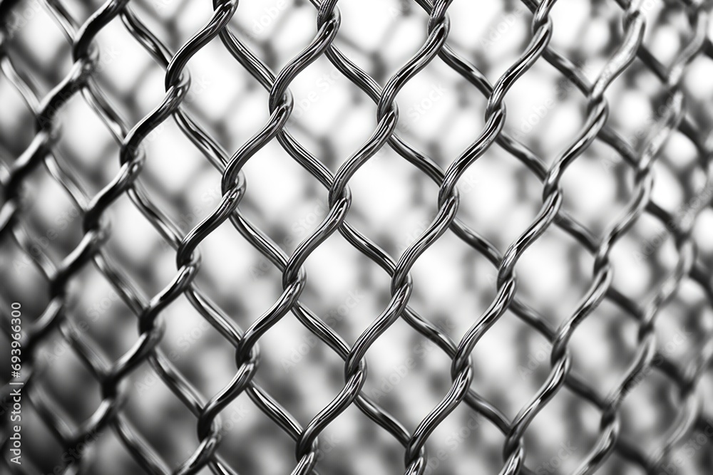 Poster A black and white photo of a chain link fence. Perfect for adding a touch of simplicity and minimalism to any design