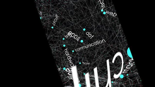 AI Artificial intelligence concept, rotating words network, abstract background