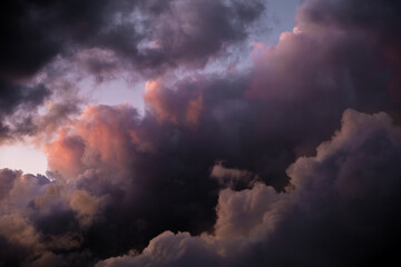 Rainy colorful clouds at sunset