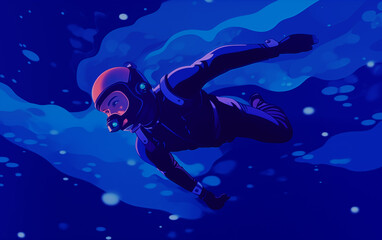 Fototapeta na wymiar Diver floating in blue ocean,created with Generative AI tecnology.