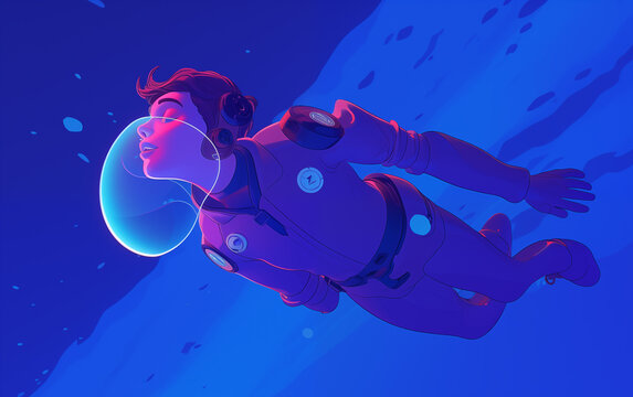 Diver floating in blue ocean,created with Generative AI tecnology.