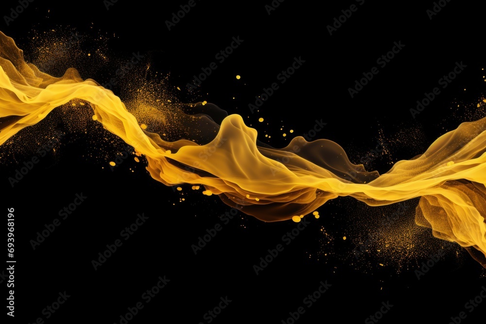 Poster A captivating image of a yellow smoke wave against a black background. Perfect for adding an edgy and vibrant touch to any design or project