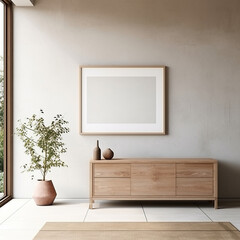 Frame mockup in Scandinavian farmhouse hallway interior, 3d render