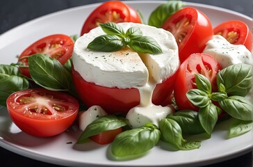 Italian salad with basil tomatoes and delicious mozzarella cheese