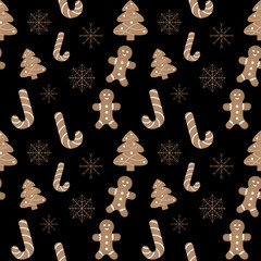 Beautiful illustration of a pattern with Christmas gingerbread cookies on a neutral background. Can be used as elements for your composition