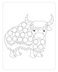 Bison Dot Marker, Cute Animals Dot Marker coloring pages for kids.