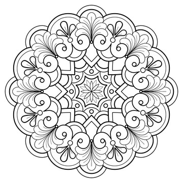 Fototapeta  Mandala pattern or Simple Floral Ideas for Coloring book page Art on the wall Lace pattern the Tattoo wallpaper Paint shirt Stencil Design Textures. Decorative circle ornament in ethnic oriental styl