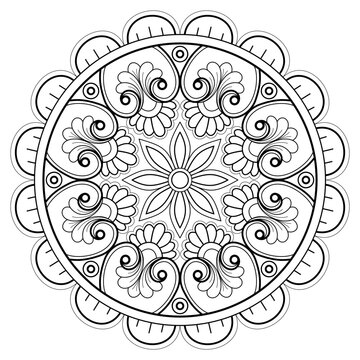 Fototapeta  Mandala pattern or Simple Floral Ideas for Coloring book page Art on the wall Lace pattern the Tattoo wallpaper Paint shirt Stencil Design Textures. Decorative circle ornament in ethnic oriental styl