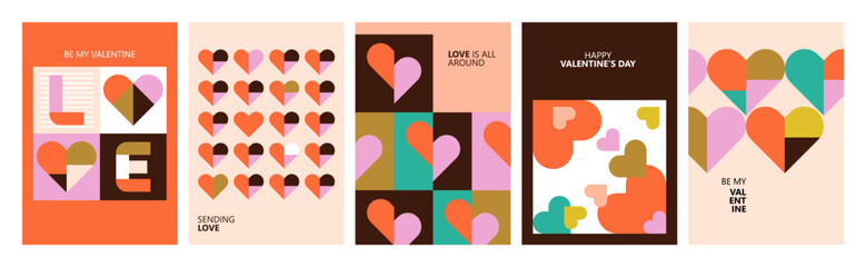 Valentine's day modern poster design in trendy geometrical style. Template for greeting cards, banner, social media and sale marketing