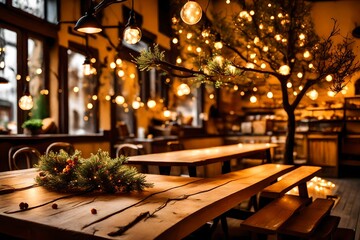 Fototapeta na wymiar christmas interior room table tree restaurant house