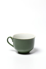 Green tea mug on white background