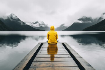 person meditating on wooden pier