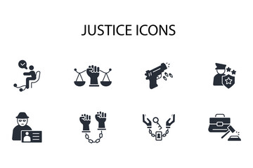 Justice icon set.vector.Editable stroke.linear style sign for use web design,logo.Symbol illustration.