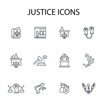 Justice icon set.vector.Editable stroke.linear style sign for use web design,logo.Symbol illustration.