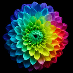 Colorful flowers on black background,created with Generative AI tecnology.
