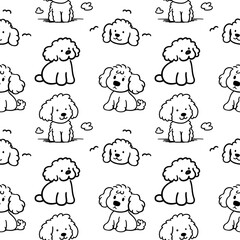 pattern dogs Seamless pattern with different dogs. Texture with dog faces. Hand drawn vector illustration in doodle style on white background