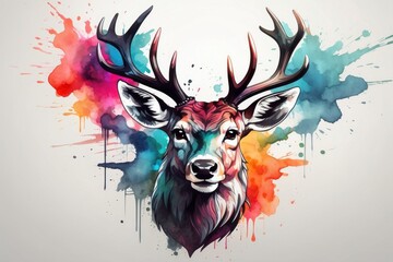 powerful colorful deer face logo facing forward